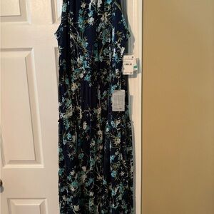 Taylor Blue and White Ruffled Tiered Maxi Dress